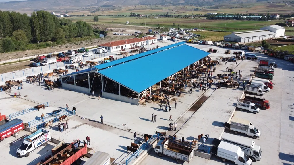 Çerkeş Canlı Hayvan Pazarı yerleşkesinin havadan görünümü