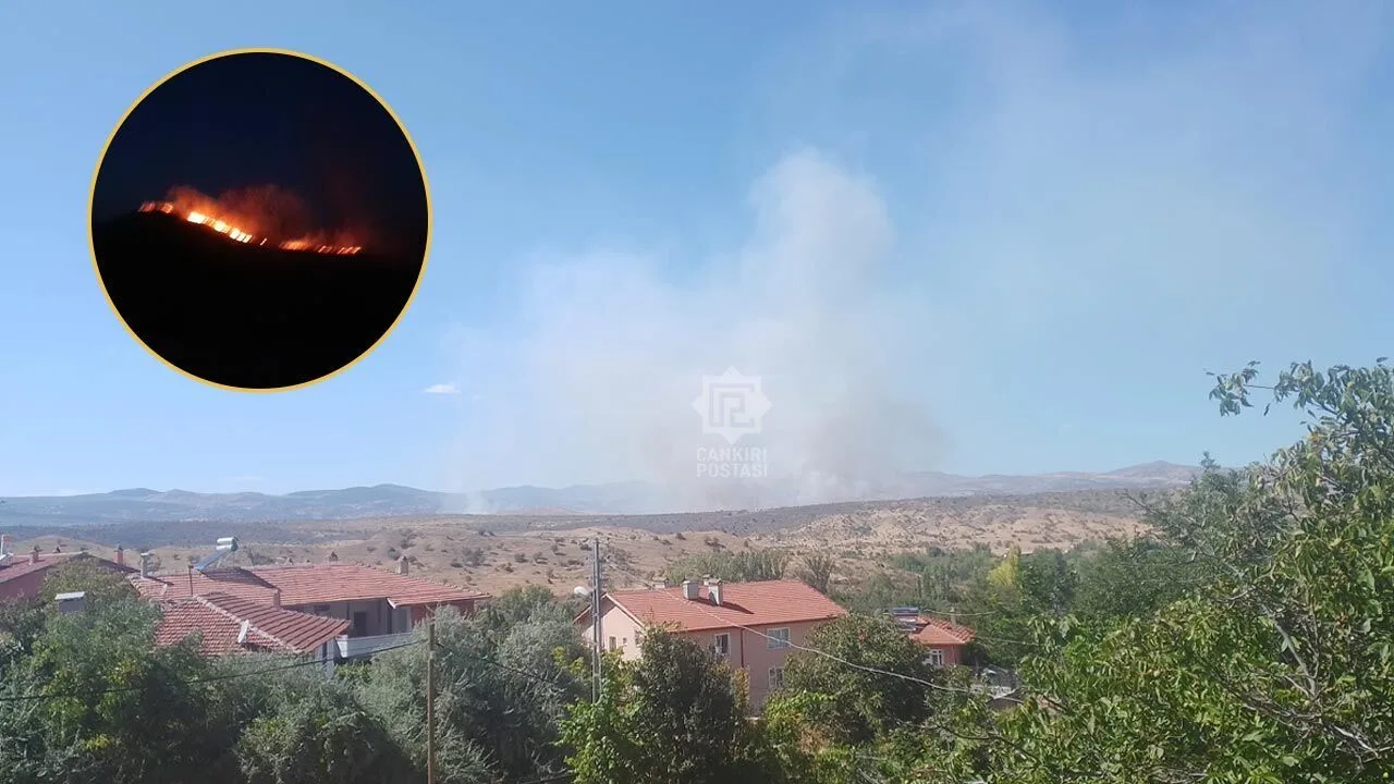 Kurşunlu ve Korgun sınırındaki arazi yangını gece boyu sürdü