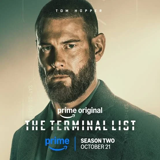 Tom Hopper, The Terminal List 2. sezon karakter afişinde sakallı Raife Hastings olarak