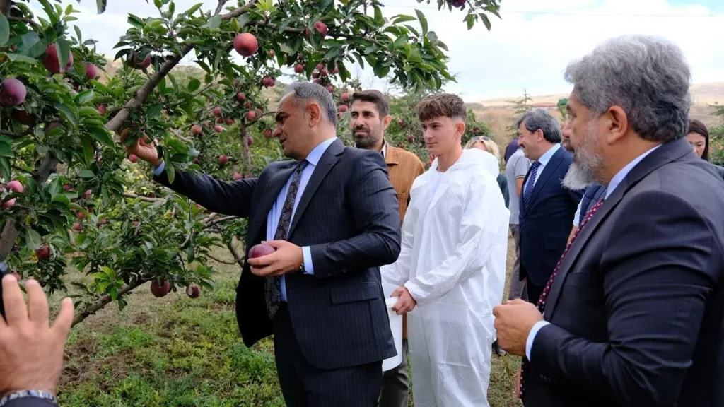 Vali Çakırtaş Şehit Mehmet Ata Tarım ve Mesleki Teknik Anadolu Lisesi'nde elma hasadına katıldı